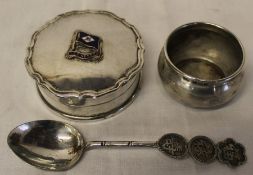 Silver salt Birmingham 1914, Chinese silver spoon & white metal lidded pot bearing T S S Nestor