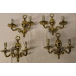 2 pairs of twin brass light fittings