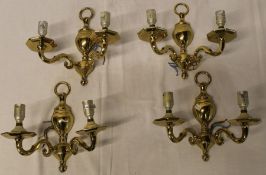 2 pairs of twin brass light fittings