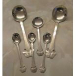Set of Danish hammered silver spoons with butterfly motif, assay mark for Copenhagen 1919, maker