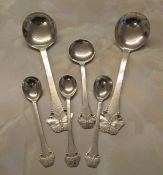 Set of Danish hammered silver spoons with butterfly motif, assay mark for Copenhagen 1919, maker