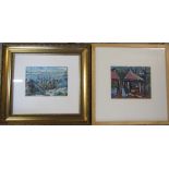 Diana Eveleigh RCA framed watercolour of a cart and harbour signed and dated 1923 53 cm x 49 cm &