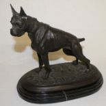 Bronze sculpture of a boxer dog on marble base after Mene