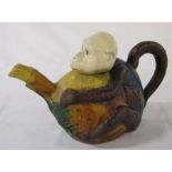 Novelty ceramic teapot in the form of a monkey L 23 cm H 15 cm (head repaired)