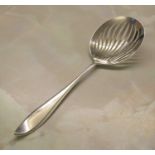 Dutch silver slotted table spoon weight 1.86 ozt L 19.5 cm