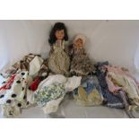 2 vintage dolls (af) with assorted clothing and footwear