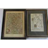 Framed Robert Morden map of Lincolnshire 24.5 cm x 30.5 cm & a framed Lincolnshire road strip map of