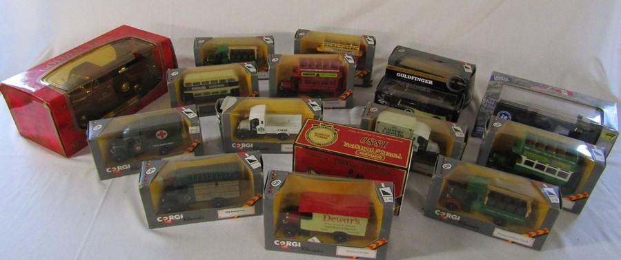 Quantity of boxed die cast cars and buses inc Corgi