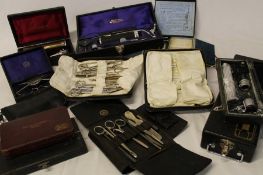 Selection of old medical equipment including a haemacytometer & surgical instruments in folding case