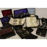 Selection of old medical equipment including a haemacytometer & surgical instruments in folding case