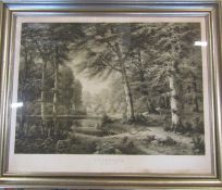 Large framed engraving by J J Van Poorten 'Buchenwald in Holstein' engraved by H Trosse 90 cm x 74