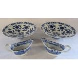 Pair of Chinese blue and white bowls D 25 cm H 8 cm & a pair of transfer printed blue and white