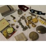 Selection of costume jewellery, silver pocket watch (af) compacts etc.