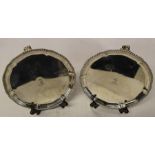 Pair of Victorian silver salvers / card trays London 1846 total weight 36.14ozt (with central