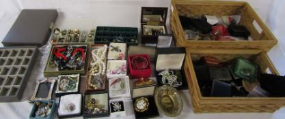 Large quantity of costume jewellery, jewellery boxes and watches