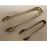 Pair of Victorian silver sugar tongs Glasgow 1877 (matches lot 241) and small pair of Art Deco