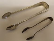 Pair of Victorian silver sugar tongs Glasgow 1877 (matches lot 241) and small pair of Art Deco