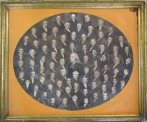 Framed unglazed collage picture relating to the Methodist movement including John Wesley 79 cm x