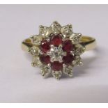 9ct gold diamond and ruby cluster ring size M/N total weight 3.6 g