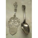 Georgian silver dessert spoon London 1811 weight 1.19 ozt and a Continental silver cake slice marked