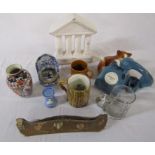 Various ceramics and glassware etc inc Coopercraft cat telephone teapot, frog tankards and Pratts