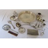 Assorted silver plate inc circular tray, toast rack & ladle