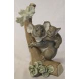 Lladro group Koala bear mother and baby on tree stump