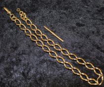 18ct gold large curb link chain & separate T bar 65.1g L 38 cm