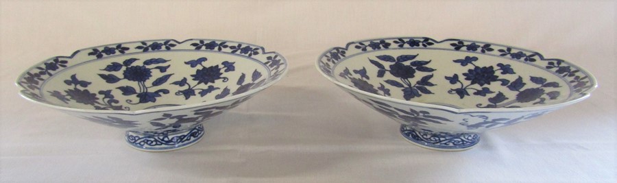 Pair of Chinese blue and white bowls D 25 cm H 8 cm & a pair of transfer printed blue and white - Image 4 of 6