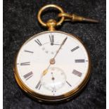 18ct gold open face pocket watch Sheffield 1898, the white enamel dial with subsidiary up / down
