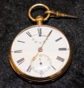 18ct gold open face pocket watch Sheffield 1898, the white enamel dial with subsidiary up / down