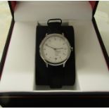 Boxed ladies Mondaine Helvetica Swiss made white dial watch with black strap and associated