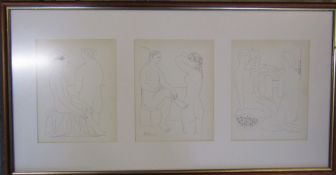 Pablo Picasso (1881-1973) framed triptych of lithographs mainly nudes from the Vollard Suite