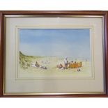 Framed watercolour entitled 'Summer Holiday' by Derbyshire artist Mary King 40 cm x 32 cm (size