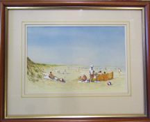 Framed watercolour entitled 'Summer Holiday' by Derbyshire artist Mary King 40 cm x 32 cm (size