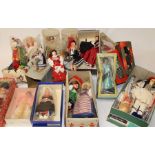 Quantity of vintage costume dolls & reproduction dolls pram