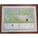 Large framed limited edition cricket print 'The Vital Wicket' by Keith Fearon 437/495 signed in