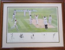 Large framed limited edition cricket print 'The Vital Wicket' by Keith Fearon 437/495 signed in