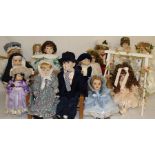 Approximately 15 porcelain collectors dolls including Alberon & Leonardo