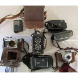 Various cameras inc Rolleicord DRP 840495, Carl Zeiss contact, Kodak Retinette IA and Yashica etc