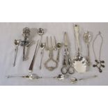 Various silver plate inc Humpty Dumpty rattle & Dutch silver teaspoon and a gold plated necklace