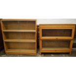 Angus glass front 2 section bookcase & another bookcase with sliding doors