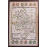 Herman Moll (1654-1732) framed map of Warwickshire 24 cm x 36 cm (size including frame)