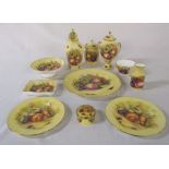 11 pieces of Aynsley Orchard Gold / Fruit and Berries consisting of small bowl H 3" and preserve pot