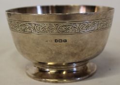 Silver bowl with engraved floral band & initials, Birmingham 1928 5.14ozt