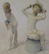 Lladro figurine of a seated girl holding her hat (af) and a girl in a crown