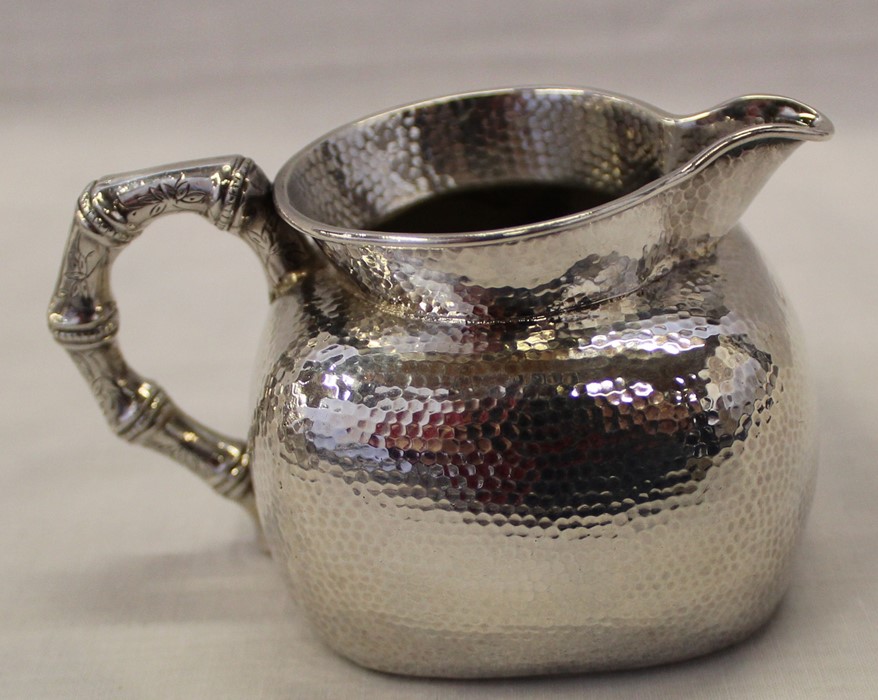 Chinese export silver 4 piece tea service, of rounded square shape with hammered decoration, bearing - Image 7 of 12