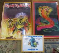 3 framed posters inc Iron Maiden & Monsters Inc