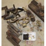 Brass taps with shower attachment, wooden box planes, blow lamps, cobblers last etc.