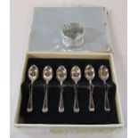 6 silver teaspoons Sheffield 1944 weight 1.61 ozt and a silver napkin ring Birmingham 1950 weight